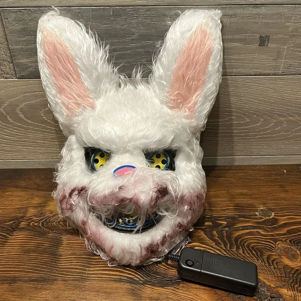 Cosplay‎ Rabbit Mask Halloween Scary Bunny Bloody Plush Animal Head Tested Props